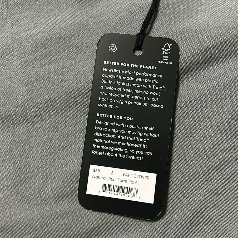 NWT Allbirds Natural Run Form Tank, Small, Gray - Picture 9 of 12